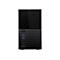 Disque dur externe noir, ports USB, gros plan. Surface nervurée, design rectangulaire.