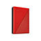 Disque dur externe rouge. Le logo WD est visible sur la surface, ainsi qu'un design nervuré.