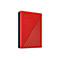 Disque dur externe rouge rectangulaire avec logo WD, sur fond blanc.