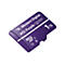 Eine violette Micro-SD-Karte mit der Aufschrift 'Western Digital WD Purple QD101 1TB' auf weißem Hintergrund.