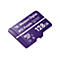 Eine violette Micro-SD-Karte mit der Aufschrift Western Digital WD Purple QD101 128GB.