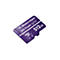 Une carte micro SD violette avec les inscriptions "Western Digital WD Purple QD101 512 Go" sur fond blanc.