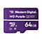 Une carte micro SD violette avec les inscriptions 'Western Digital', 'WD Purple QD101' et '64 Go'.