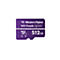 Une carte micro SD violette avec les inscriptions 'Western Digital', 'WD Purple QD101' et '512 Go'.