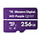 Violette microSD-Karte mit Aufdruck "Western Digital", "WD Purple QD101" und "256GB".
