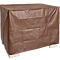 Brown protective cover draped over a rectangular object. The cover has folds. Four white blocks support the object.