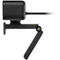 Close-up van een zwarte webcam met verstelbare houder.