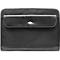 Black briefcase with front pocket and silver emblem. The material is textured.