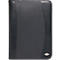 Black leather folder with zipper and logo.