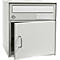Light gray mailbox, door open. Upper flap for mail, below a door with handle.