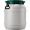 Weithalsfass, Volumen 55 l, mit Deckel/Griff, mit UN-Zertifizierung, wasserdicht, stapelbar, L 410 x B 410 x H 520 mm, R-HDPE, grau-grün