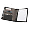 Geöffnete schwarze Aktenmappe. Sie enthält einen Tablet-PC, Stifte, Visitenkarten, Notizpapier, ein Smartphone und Kabel.