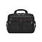 Schwarze Aktentasche von Wenger mit Griff, Reißverschlüssen und rotem Kreuz auf weißem Hintergrund.