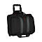 Schwarze Rollentasche mit silbernen Akzenten, Griff und ausziehbarem Trolley-Gestänge.