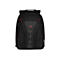 Schwarzer Rucksack mit roten Akzenten. In der Mitte graue Details mit einem roten Logo. Ãœber dem grauen Bereich befinden sich drei graue Zierelemente.