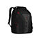 Schwarzer Rucksack mit roten Akzenten, Vordertaschen und gepolsterten TrÃ¤gern. Auf dem Rucksack ist das Logo der Marke zu sehen.