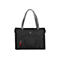 Schwarze Handtasche mit grauen Henkeln und rotem Reißverschluss. Das Schweizer Kreuz-Logo ist sichtbar.
