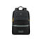 Schwarzer Rucksack mit grauen und gelben Akzenten. Oben das Logo des Herstellers.