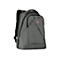 Grauer Rucksack mit schwarzer Umrandung. Auf der Front befindet sich ein rotes Logo.
