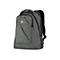 Grauer Rucksack mit Reißverschlüssen und Logo.