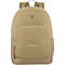 Sac à dos beige avec fermeture éclair, une petite poche et un logo.