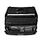 Black briefcase with laptop and accessories, partially open. Interior compartments with cables and cards.