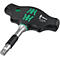 Wera T-greep ratelsleutel, zwart en groen. Tekst: Wera 411 A RA 023460.