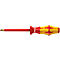 Red screwdriver with yellow-red handle. Tool for repairs and craftsmanship.
