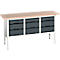 Werkbank Boot verso, met multiplex blad, 9 laden, B 1750 x D 600 x H 830 - 930 mm, RAL 7035 lichtgrijs / RAL 7016 antracietgrijs
