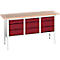 Werkbank Boot verso, met multiplex bovenblad, 9 laden, B 1750 x D 600 x H 830 - 930 mm, RAL 7035 lichtgrijs / RAL 3004 paarsrood