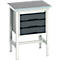 Werkbank Bott verso, Linoleum-Platte, mit Querstrebenset, 3 Schubladen, B 700 x T 600 x H 780 - 930 mm, Lichtgrau / Anthrazitgrau