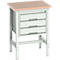 Werkbank Bott verso, Multiplex-Platte, mit Querstrebenset, 3 Schubladen, B 700 x T 600 x H 780 - 930 mm, Lichtgrau