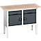 Werkbank Bott verso, multiplexplaat, 2 laden en 2 deuren, B 1500 x D 600 x H 830 - 930 mm, RAL 7035 lichtgrijs / antracietgrijs