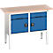 Werkbank Bott verso, multiplexplaat, 2 laden en 2 deuren, B 1500 x D 600 x H 830 - 930 mm, RAL 7035 lichtgrijs / gentiaanblauw