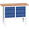 Werkbank Bott verso, multiplexplaat, 6 laden, B 1250 x D 600 x H 830 - 930 mm, RAL 7035 Lichtgrijs / Gentiaanblauw