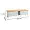 Werkbank met laden en een houten blad, afmetingen: 3000 mm, 840 mm, 700 mm.
