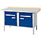 Werkbank met kasten Schäfer Shop Select PWi 150-0, ESD, beuken multiplexplaat, met stalen deksel, tot 750 kg, B 1500 x D 700 x H 840 mm, lichtgrijs/ gentiaanblauw