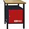 Werkbank mit Holzplatte, schwarzem Gestell und roter Tür mit KS TOOLS Logo.