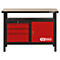 Werkbank mit roter Schubladenseite und roter Tür, KS TOOLS Logo.