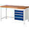 Werkbank serie 8162, in hoogte verstelbaar, 4 schuifladen, B 1500 x D 700 x H 840 - 1040 mm