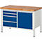 Werkbank Serie 8470, 4 Schubladen, 1 Fachboden mit Tür, B 1500 x T 700 x H 840-1040 mm