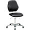 Office chair with black seat and backrest, white frame and chrome base.