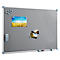 Gray magnetic board with photos, pens and eraser.