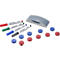Whiteboard 2000 MAULpro, wit kunststof gecoat, magnetisch, frame zilver, B 1200 x H 900 mm + 15-delige accessoireset