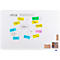 Mindmap mit Ideen für Büroverbesserungen. Notizen in Gelb, Grün und Blau, darunter 'Frisches Obst' und 'Gemeinsames Mittagessen'.