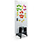 Wit, rollend whiteboard bedekt met plakbriefjes, op een zwarte, hoekige kruk. Opschrift: Campaign Ideas.