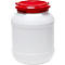 A white plastic container with a red lid. The lid has a twist closure.