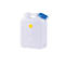 White canister with blue lid and yellow sticker.