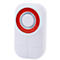 White alarm system with red light. The device has a round shape and a square part.