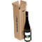 Wine bottle in a brown cardboard packaging. The packaging says "Handle with care glass!" and "1er".